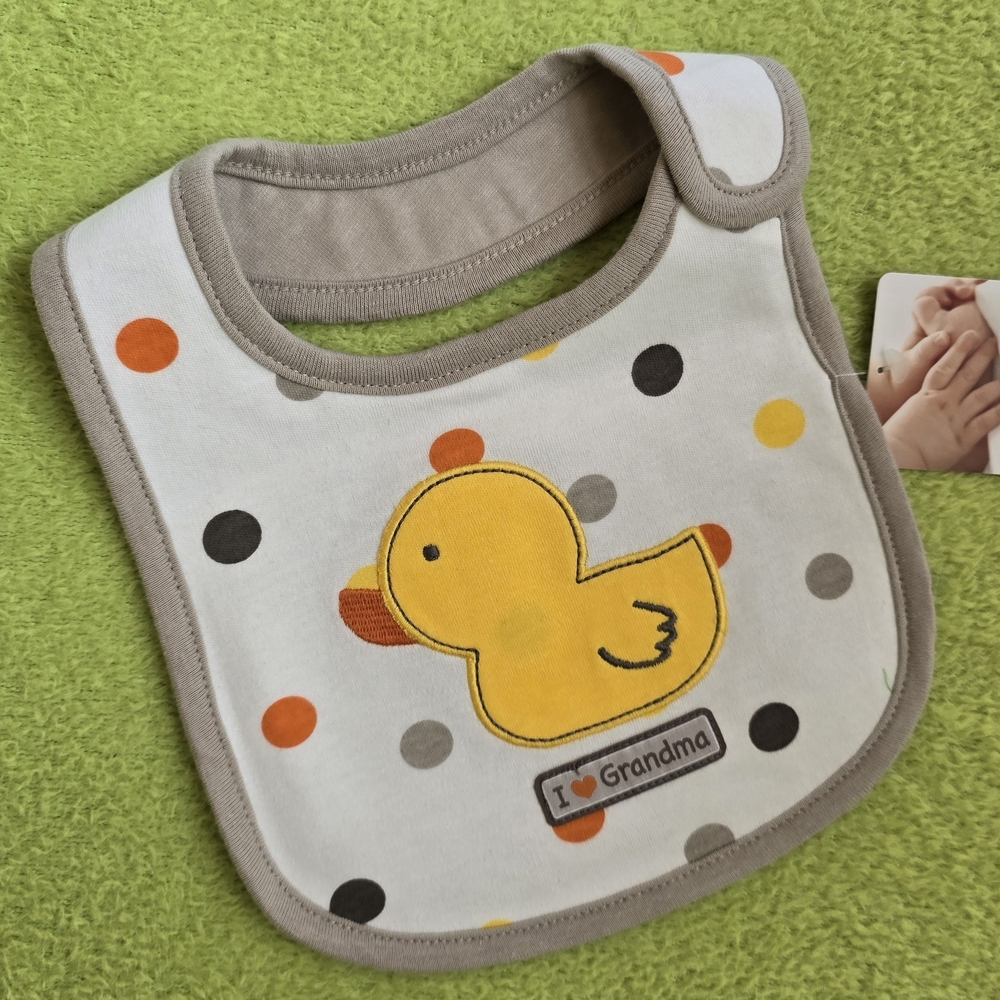 NWT  0-12M  BABY BOY Duck BIB Yellow Tan Orange I LOVE GRANDMA (Q10+)